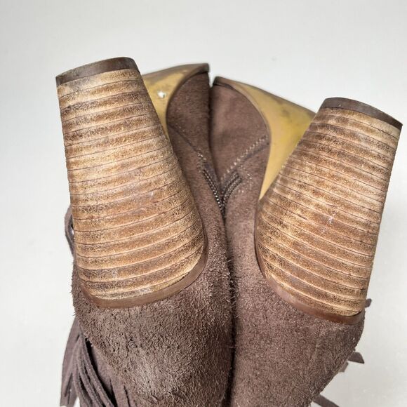 Steve Madden Ohio Brown Suede Boots Women 7.5 Zip Leather Fringe Ankle Booties - Picture 9 of 11